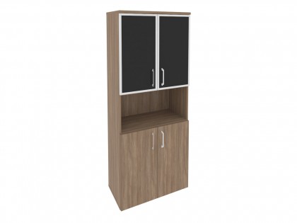 Офисная мебель для персонала ONIX O.ST-1.4R black Шкаф высокий широкий (2 низких фасада ЛДСП + 2 низких фасада стекло лакобель в раме)